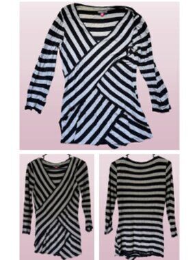 Vince Camuto Diagonal-Striped Layered V-Neck Top